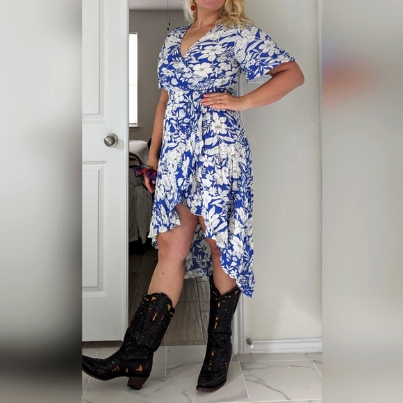 Kormei Women V Neck Short Sleeve Floral High Low Flowy Summer Beach Casual Long - Picture 1 of 4